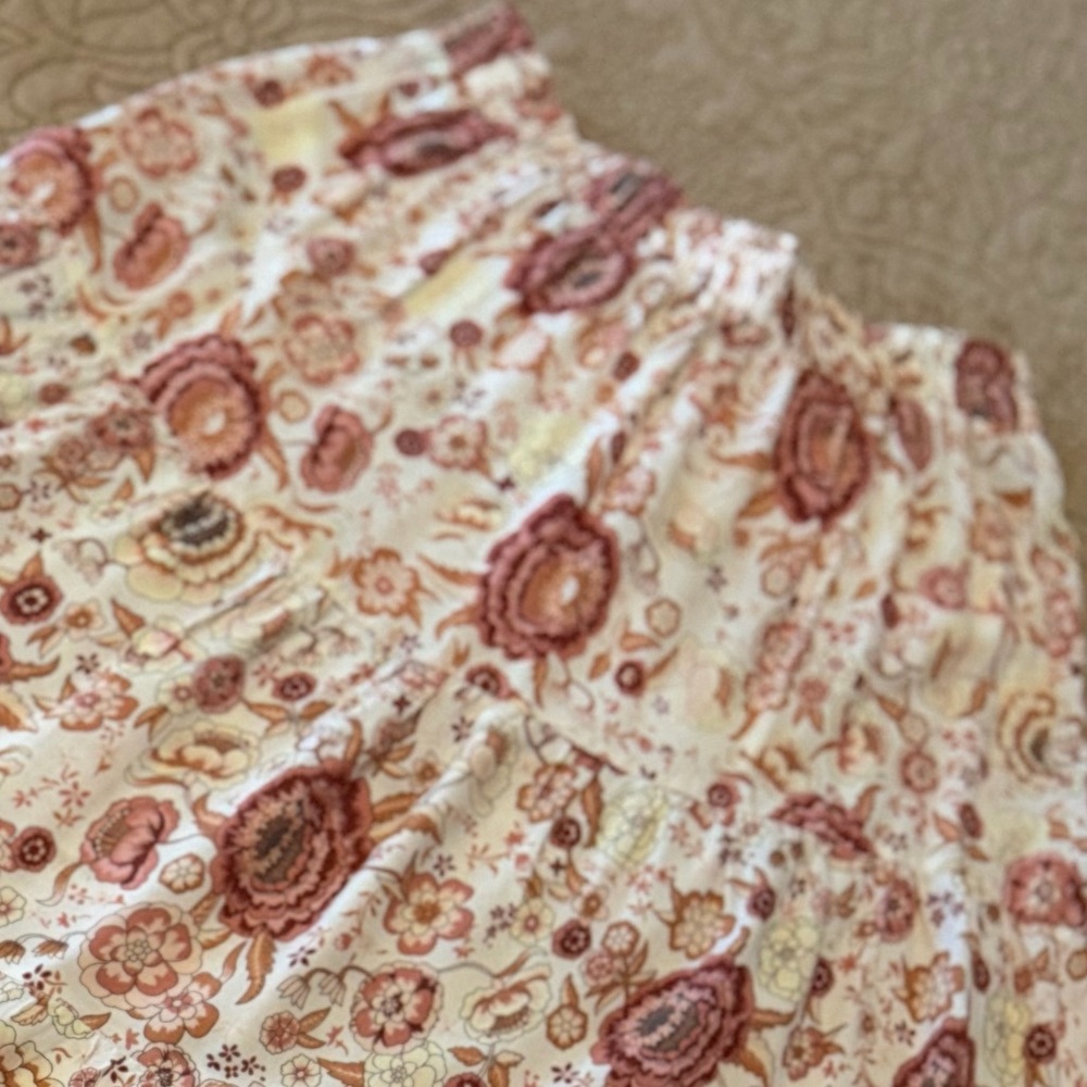 Merokeety Cream Pink Flowing Boho Cottage Tiered Floral Prairie Skirt, Size S - Picture 10 of 11